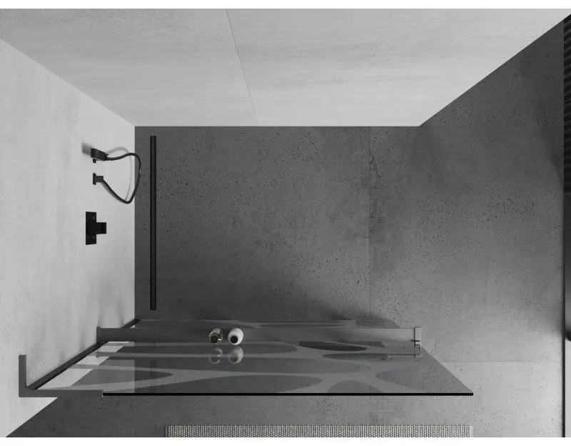 Mexen Kioto+ L, sprchová zástena Walk-In s poličkou a vešiakom 100 x 200 cm, 8mm číre sklo biely vzor, grafitový profil, 800-100-123-95-97