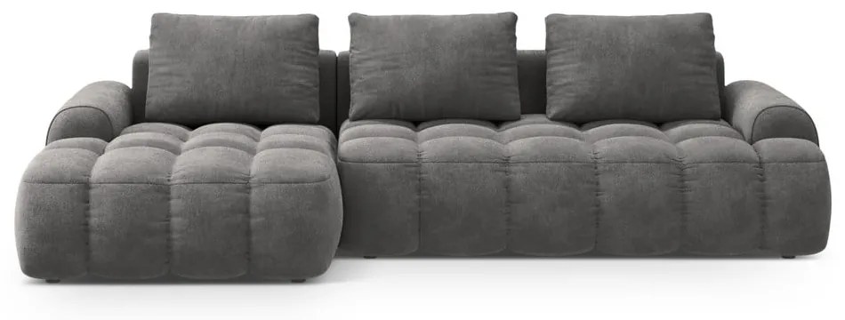 Sivá zamatová rozkladacia/s úložným priestorom rohová pohovka (ľavý roh/s leňoškou) Linz – Cosmopolitan Design