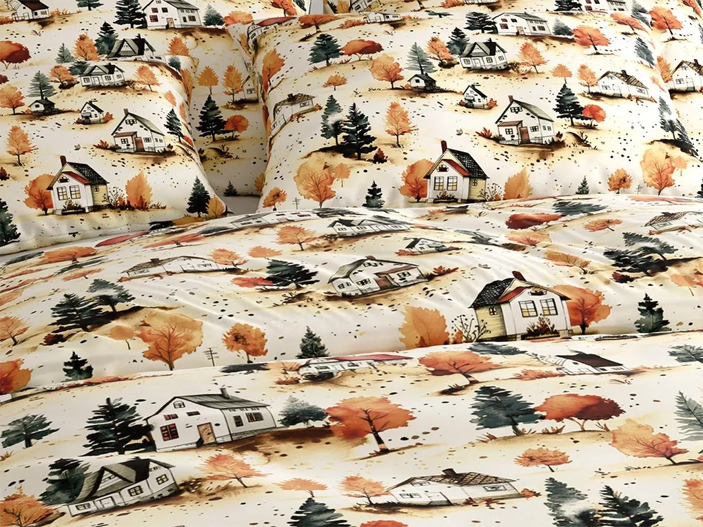 Bavlnené obliečky AUTUMN VILLAGE farebné Rozmer obliečky: 70 x 90 cm | 140 x 220 cm