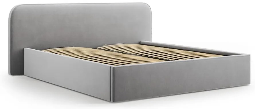 Svetlosivá čalúnená dvojlôžková posteľ s úložným priestorom s roštom 180x200 cm Elizabeth – Micadoni