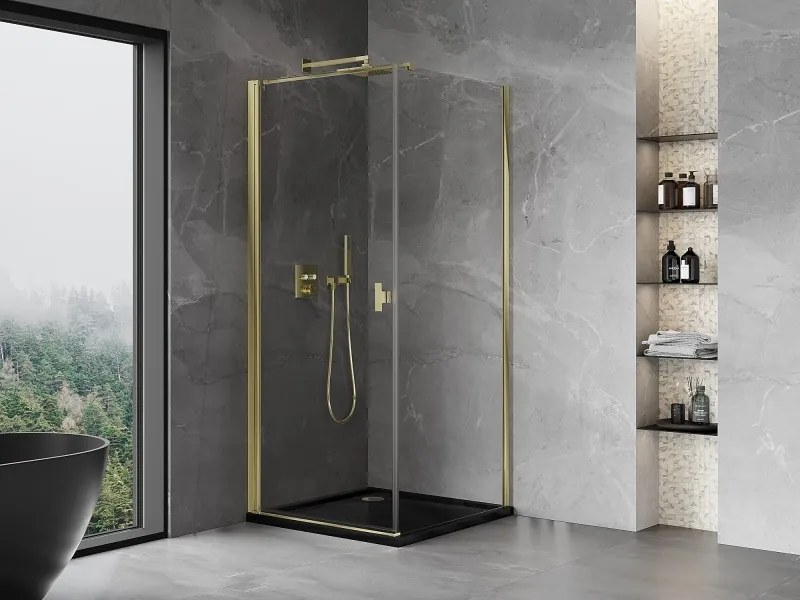 Mexen Mist-B, 1-krídlový výklopný sprchový kút 95 x 95 cm, číre sklo, zlatý lesklý profil, 8A2T-095-095-50-00