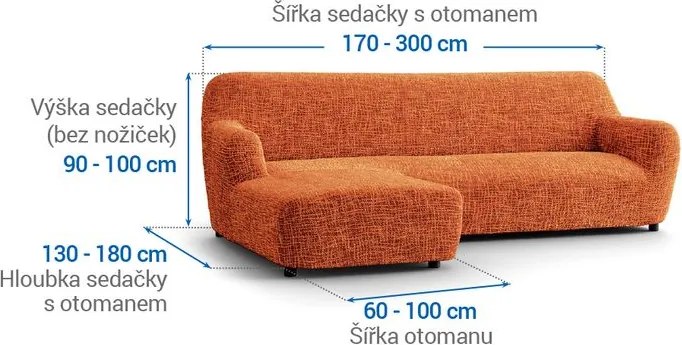 Bielastické poťahy GRAFITI NOVÉ tehlové sedačka s otomanom vľavo (š. 170 - 300 cm)