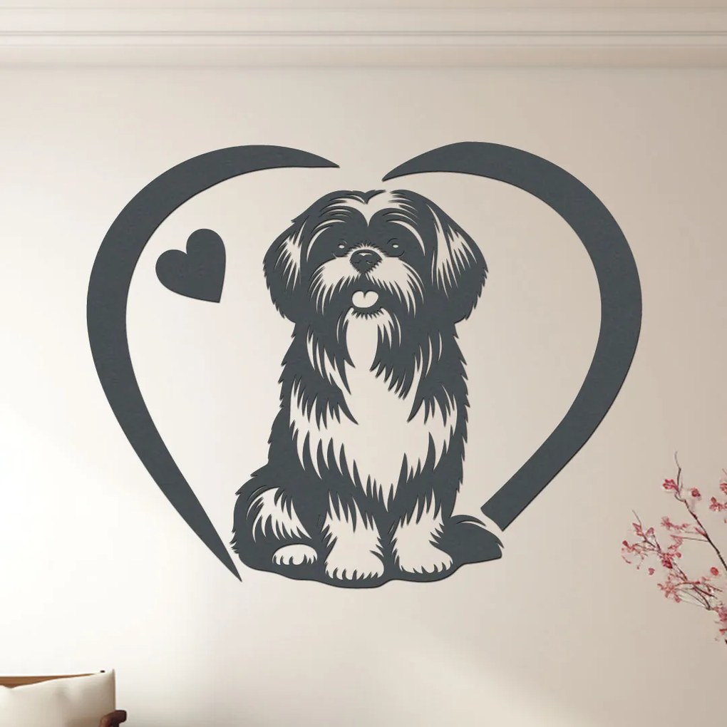 dřevo života Drevený obraz psa Shih Tzu so srdcom Rozmery - cm: 40x32, Zvoľte farbu dekoru: Orech