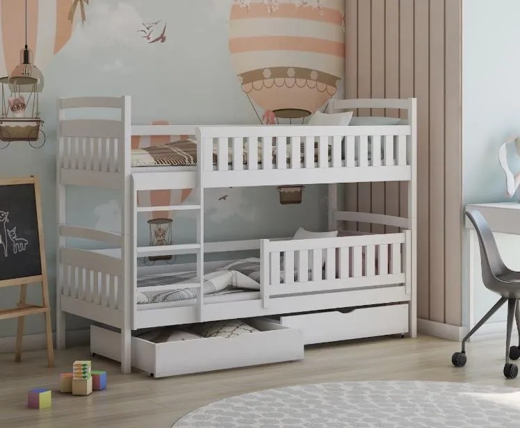 Detská posteľ z masívu borovice IGOREK so zásuvkami - 200x90 cm - BIELA