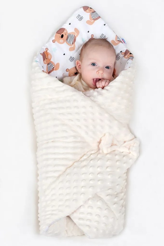 Obojstranná Zavinovačka z Minky New Baby 75x75 cm teddy sivá hviezdičky tyrkysové