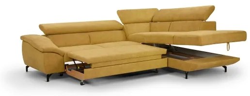 Rozkladacia rohová sedačka BRESCIA pravá, úložný priestor, žltá