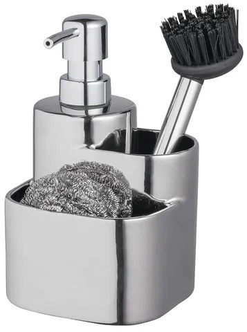 BISK Erga Basic, keramický kuchynský organizér s dávkovačom saponátu 3ks, strieborná, ERG-07673