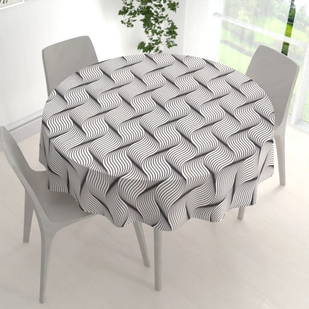 Biante Dekoračný okrúhly obrus PML-042 Čierno-biele vlnenie Ø 120 cm