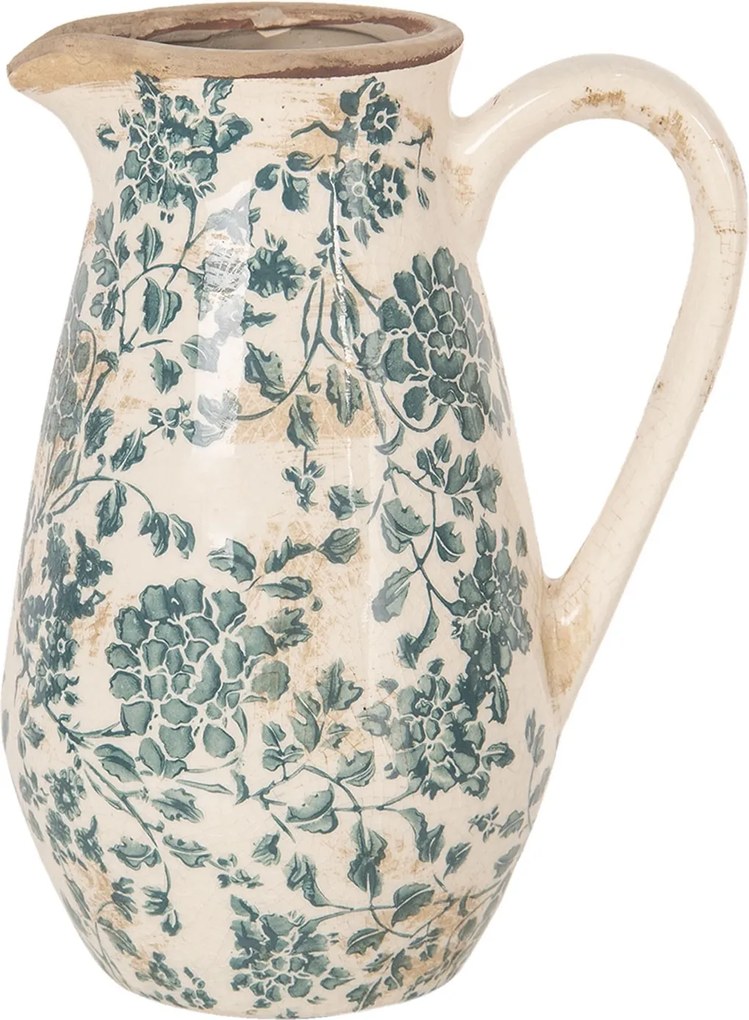 Dekoračný keramický antik džbán so zelenými kvetmi Tien French S - 16*12*22 cm/1300ml
