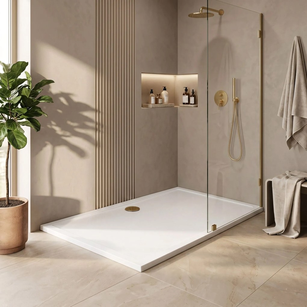 Rea Savoy, sprchová vanička 100x80x6 cm + sifón s chrómovou krytkou, biela lesklá, REA-K5332