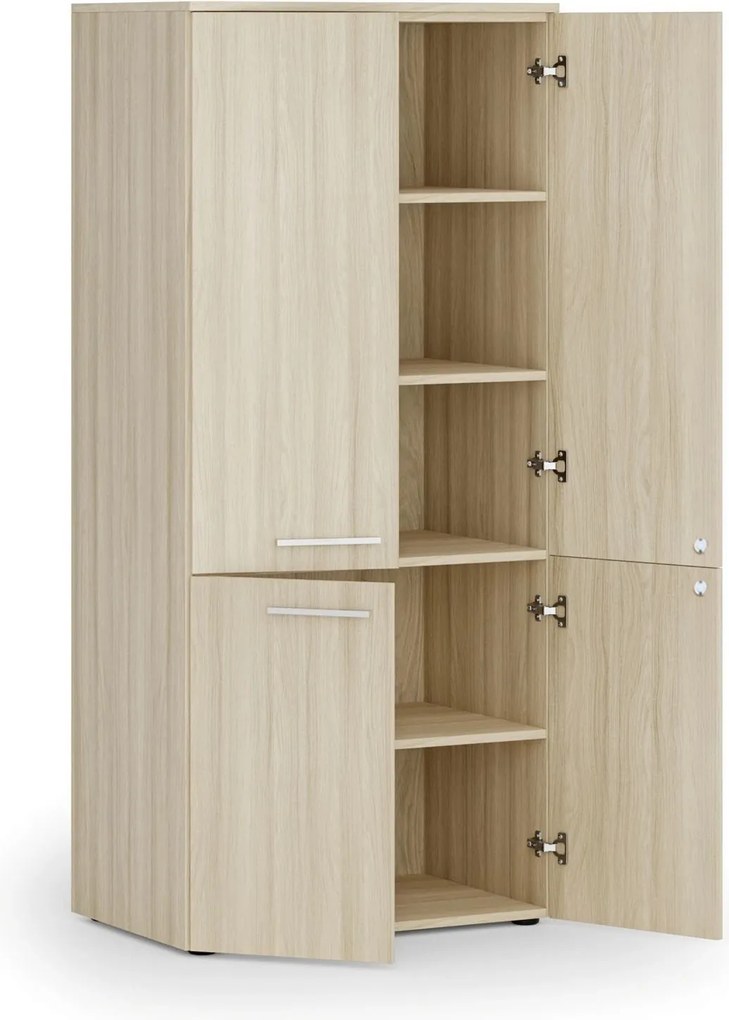 Kancelárska policová skriňa PRIMO WOOD, polené dvere, 800 x 500 x 1781 mm, dub prírodný