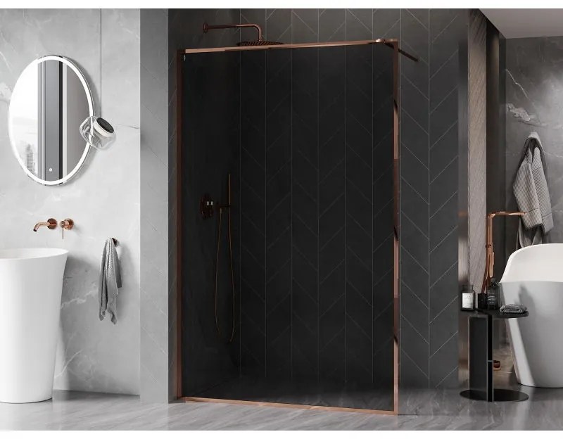 Mexen Kioto-F, sprchová zástena s rámom 90 x 202 cm, 8 mm šedé sklo, profil ružové zlato, 800-090-104-60-40