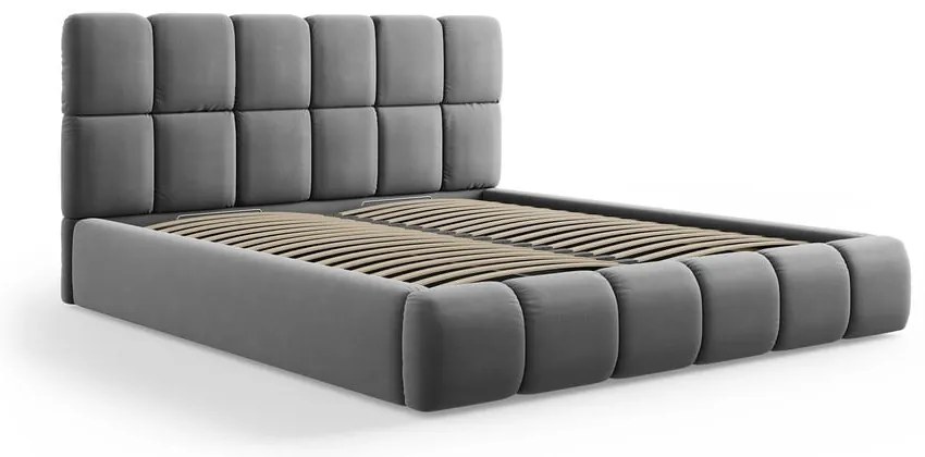 Sivá zamatová čalúnená dvojlôžková posteľ s úložným priestorom s roštom 140x200 cm Bellis – Micadoni