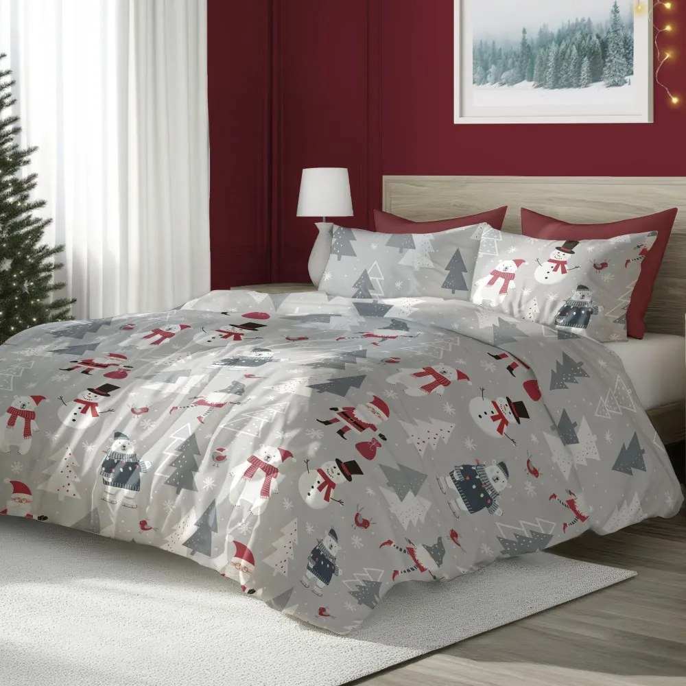 Vianočné bavlnené posteľné obliečky – motív Priatelia zo severného pólu - 100% bavlna - 70 x 90 cm + 140 x 200 cm