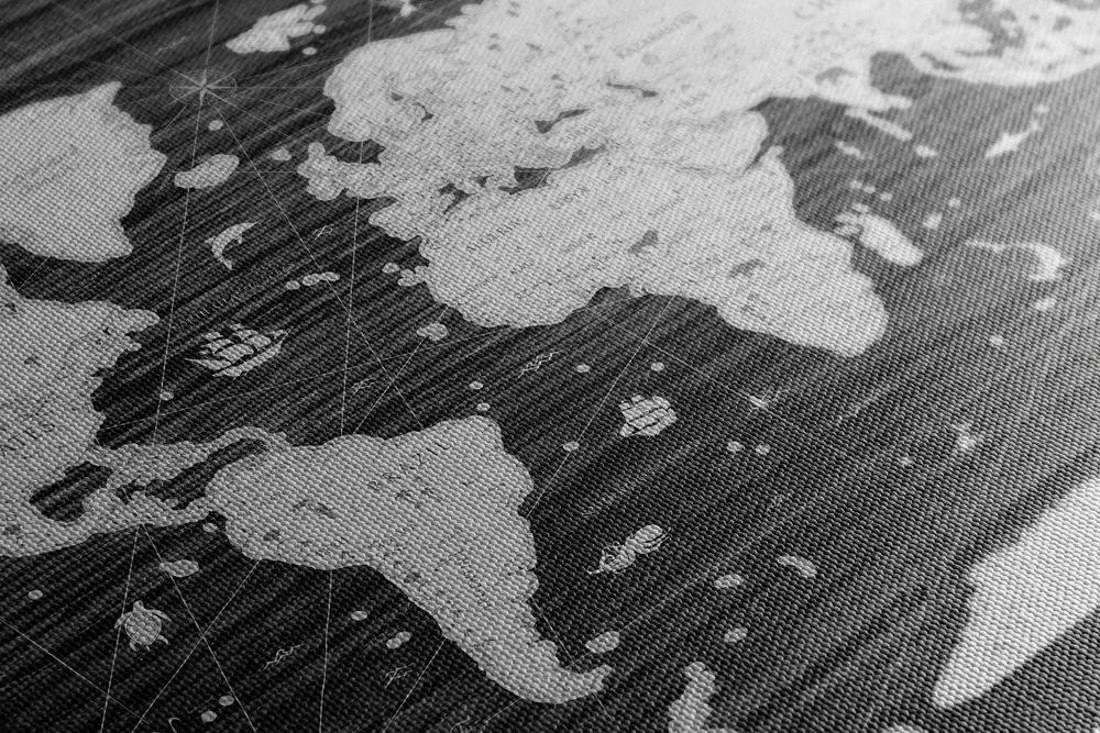 Obraz čiernobiela mapa na drevenom pozadí - 90x60