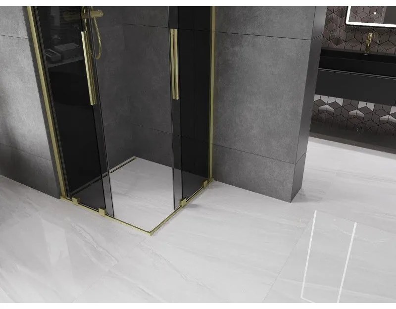Mexen Velar Duo, sprchový kút s posuvnými dverami 90 x 90 cm, 8mm šedé sklo, zlatá matná, 871-090-090-42-55