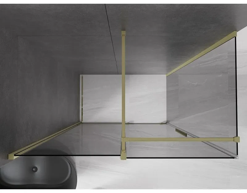 Mexen Velar, sprchový kút s posuvnými dverami 160 x 90 cm, 8mm šedé sklo, zlatá matná, 871-160-090-41-55