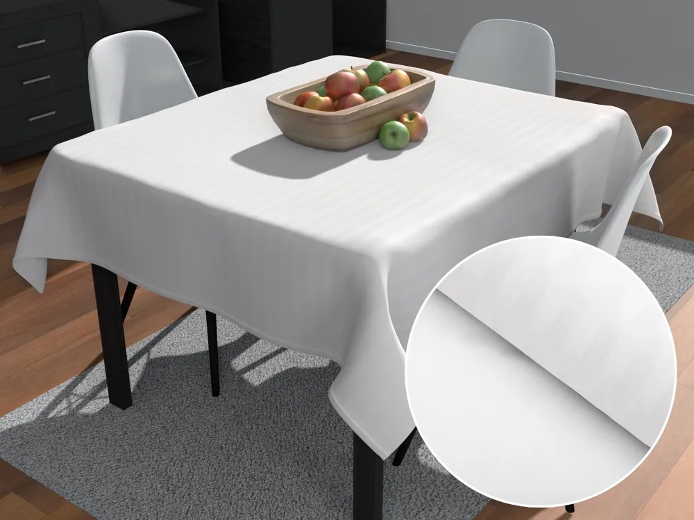 Biante Damaškový štvorcový obrus Atlas Grádl DM-015 Biely - pásiky 8 mm 140x140 cm