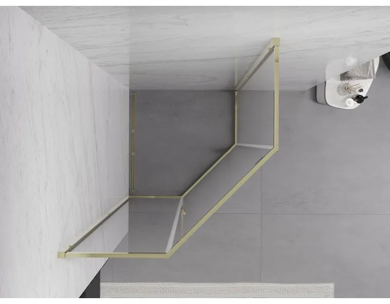 Mexen Exo, päťuholníkový výklopný sprchový kút 90 x 90 cm, číre sklo, zlatá, 812-090-090-50-00