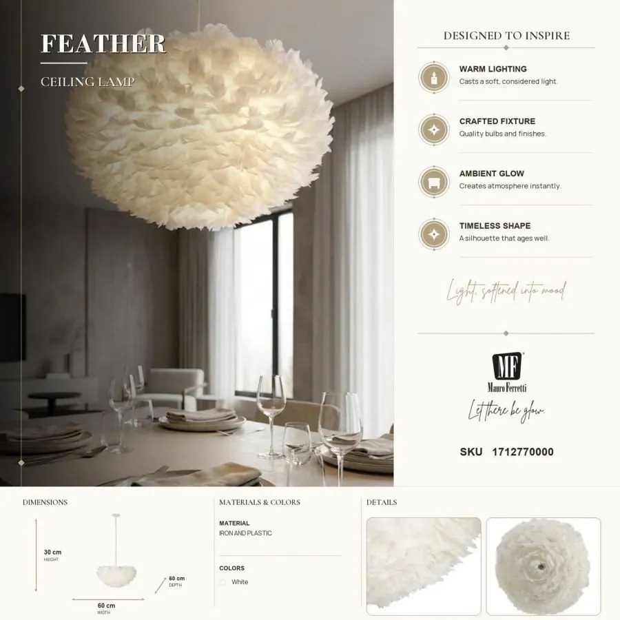 Závesný luster Feathry 60 cm biely