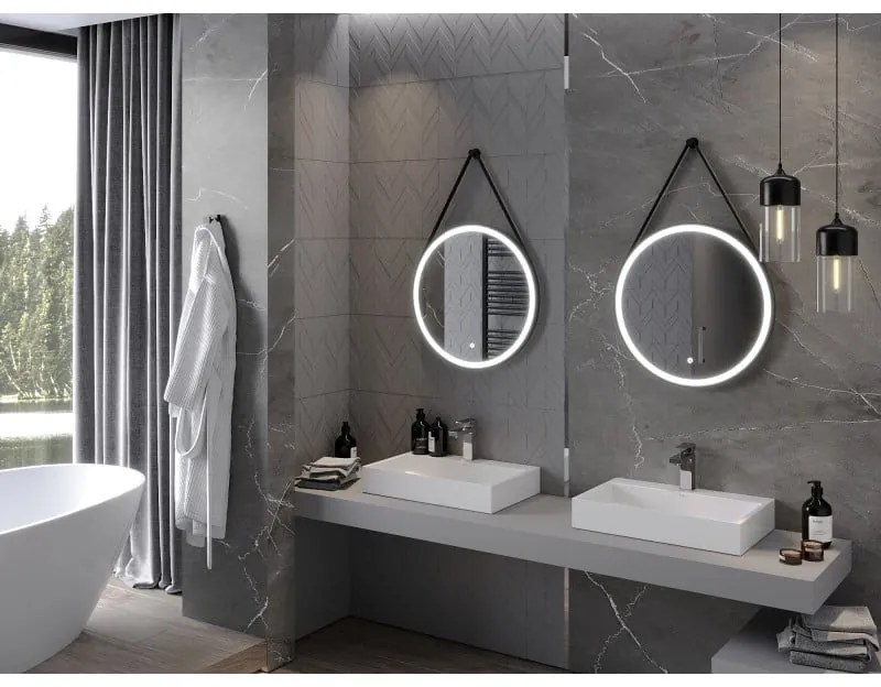 Mexen Reni, LED kúpeľňové zrkadlo s podsvietením 60x60 cm, 6000K, čierny rám, ochrana proti zahmlievaniu, 9812-060-060-611-70