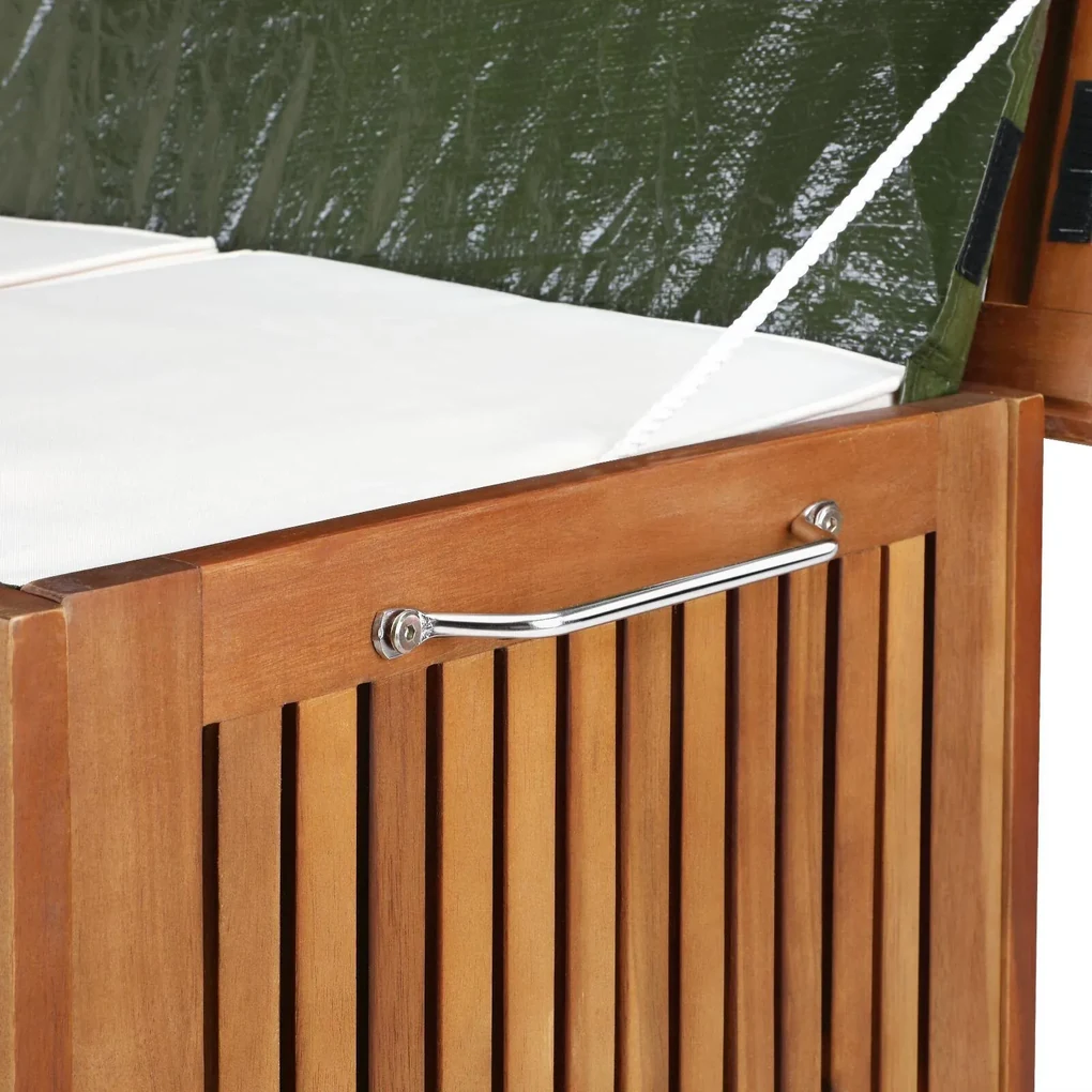 Drevený úložný box s kolieskami Acacia 117 cm vrátane vnútornej plachty