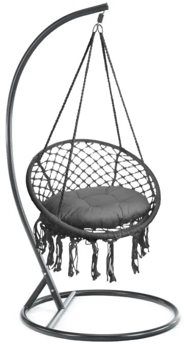 Tmavo sivé závesné kreslo KOLUMBIA s vankúšom a čiernym stojanom