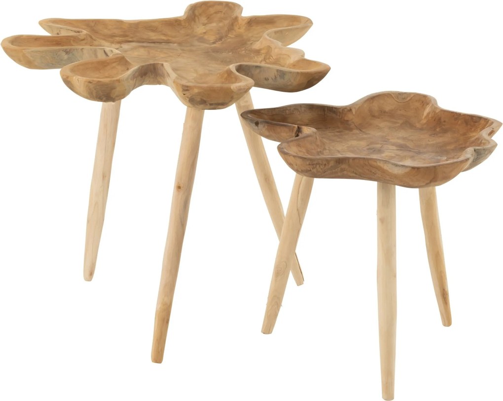 Sada 2 odkladacích stolíkov Splash z tíkového dreva v prírodnej farbe – 60*60*55/ 45*45*45 cm