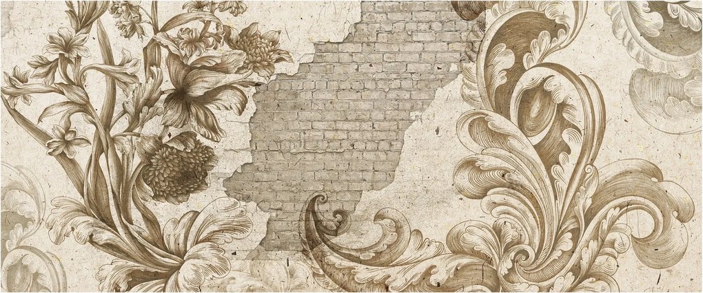 Obraz - Múr s kvetmi (120x50 cm)
