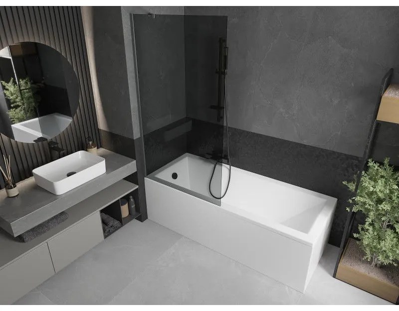 Mexen Next, 1-krídlová vaňová zástena 90 x 150 cm, 6mm šedé sklo, grafitová, 895-090-000-00-40-95