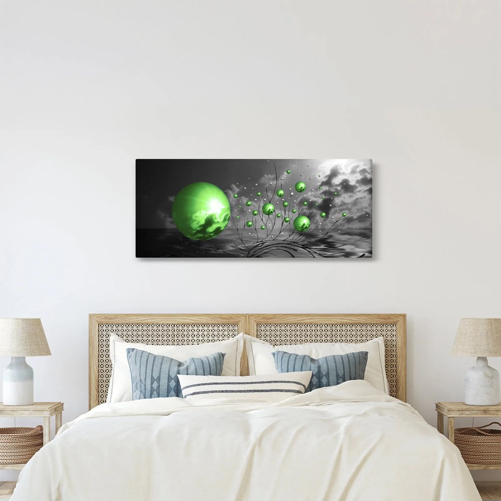 Obraz zelených abstraktných gulí (120x50 cm)