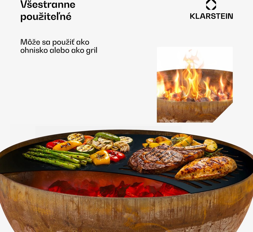Blumfeldt Savage, ohnisko s grilom, Ø 60,5 cm, oceľ, ochranný kryt, hrdzavá