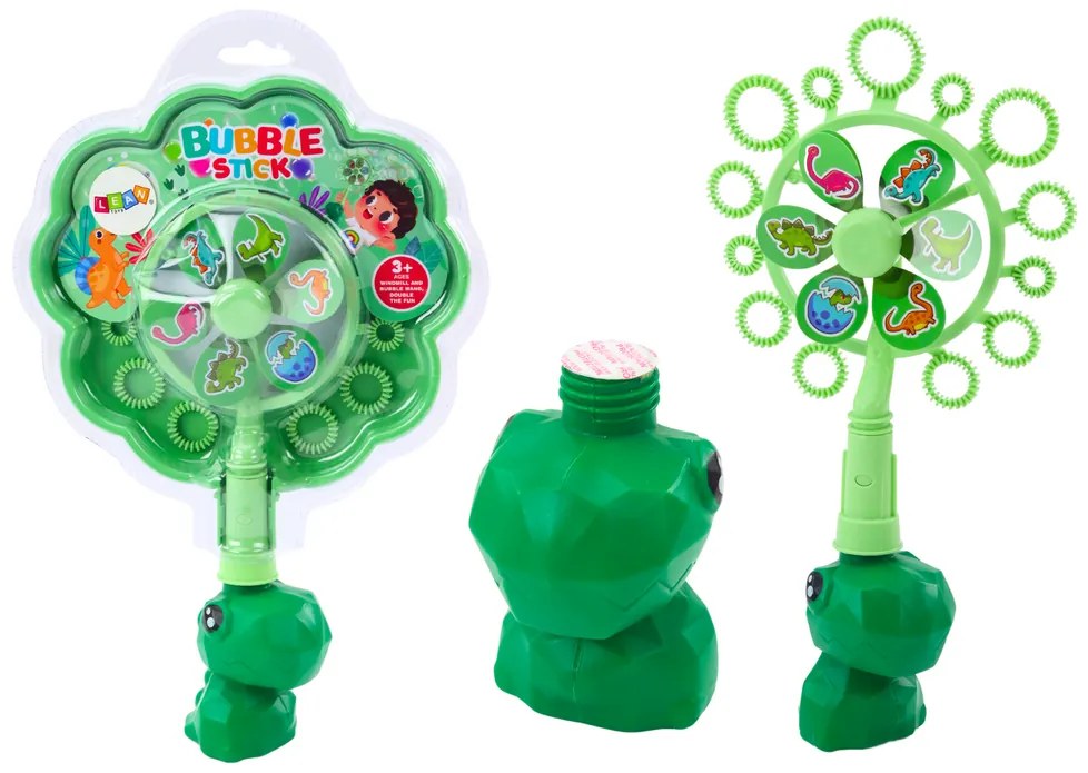 LEAN TOYS Stroj na bubliny s ventilátorom – Dinosaurus, zelená