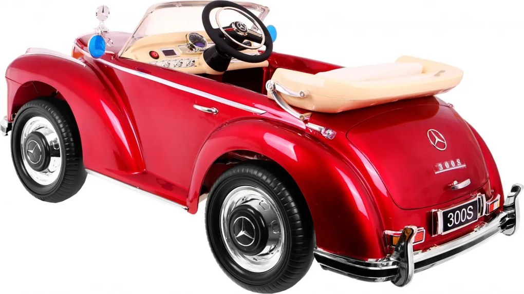 Ramiz Mercedes Benz 300S Retro pre deti Červený lak + diaľkové ovládanie + EVA + pomalý štart + LED MP3