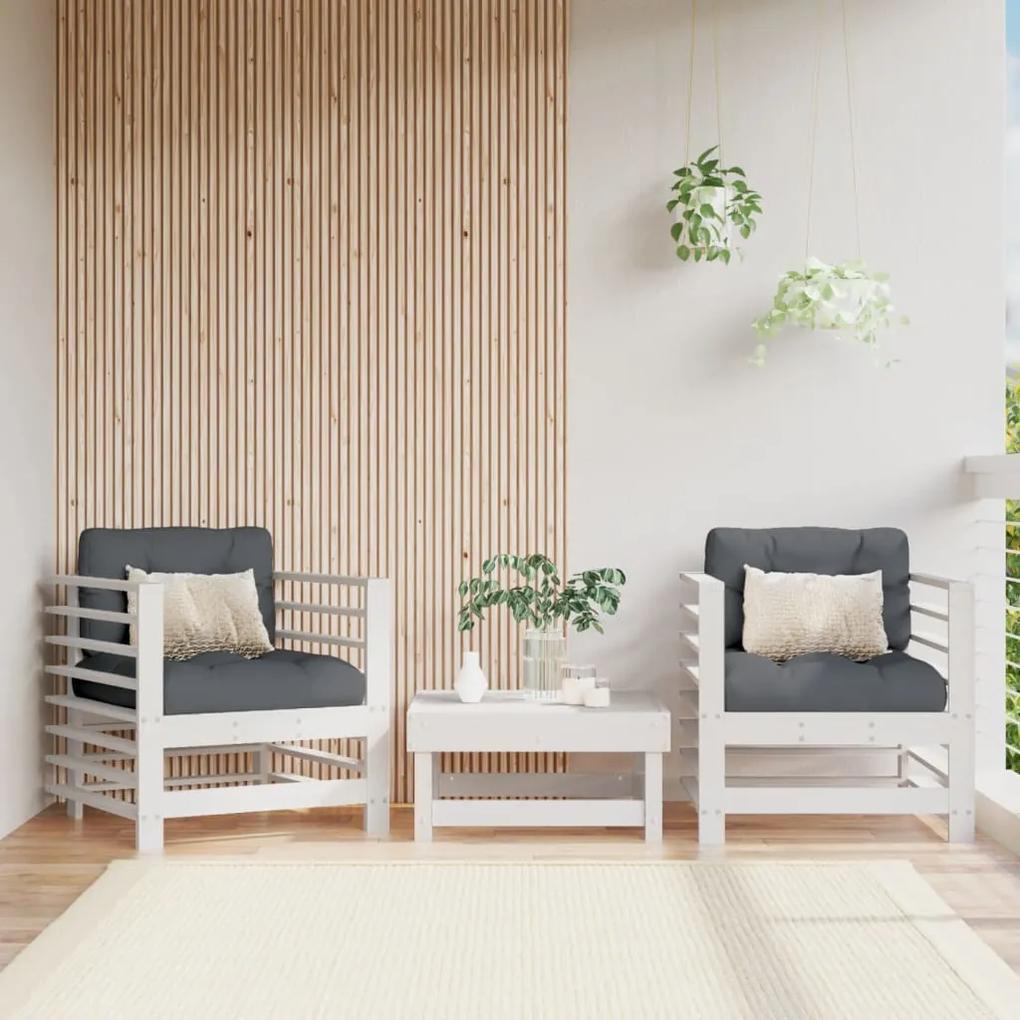 Záhradné stoličky s vankúšmi 2 ks biele borovicový masív 825675