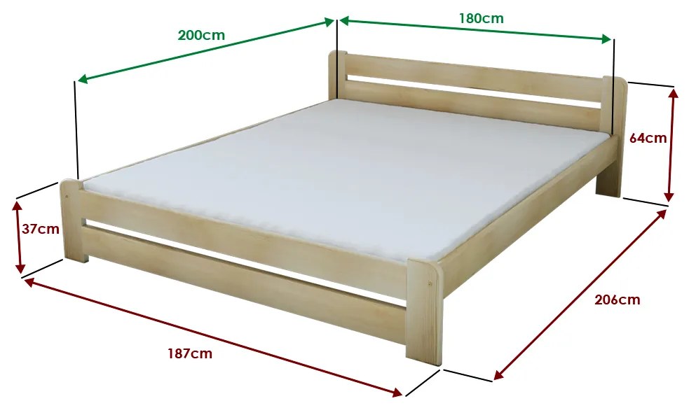 Posteľ Laura 180 x 200 cm, borovica Rošt: S latkovým roštom, Matrac: Matrac DELUXE 10 cm