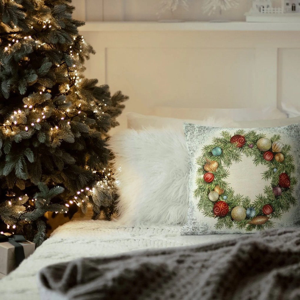 VIANOČNÁ GOBELÍNOVÁ DEKORAČNÁ OBLIEČKA NA VANKÚŠ 47X47 VZOROVANÁ