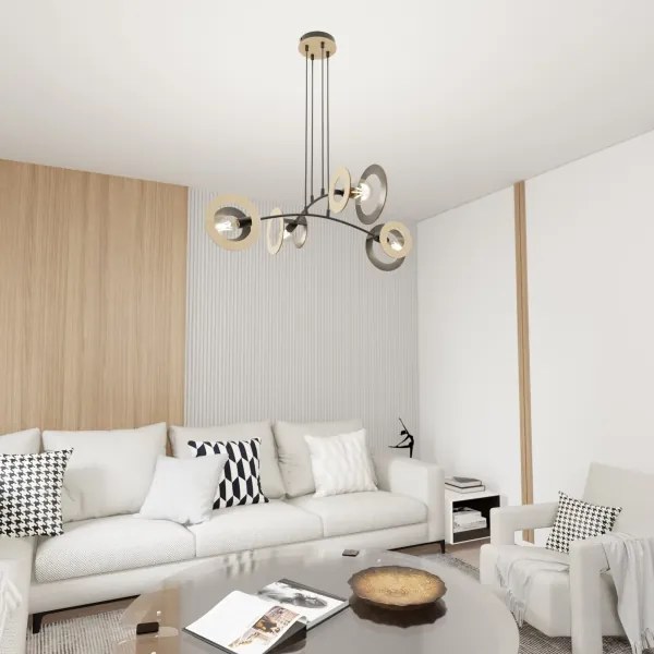 Luster na lanku SKIVA 4xE27/15W/230V čierna/béžová