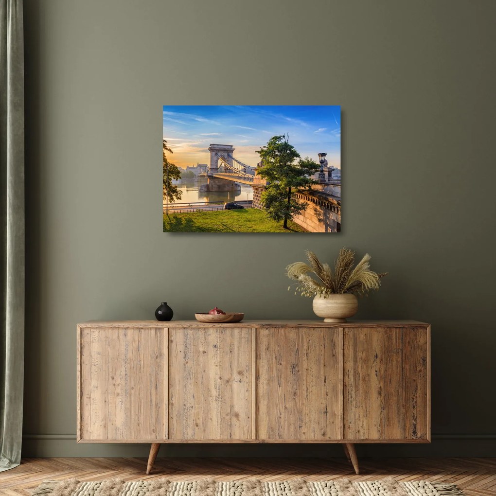 Sklenený obraz - Most cez rieku, Budapešť, Maďarsko (70x50 cm)