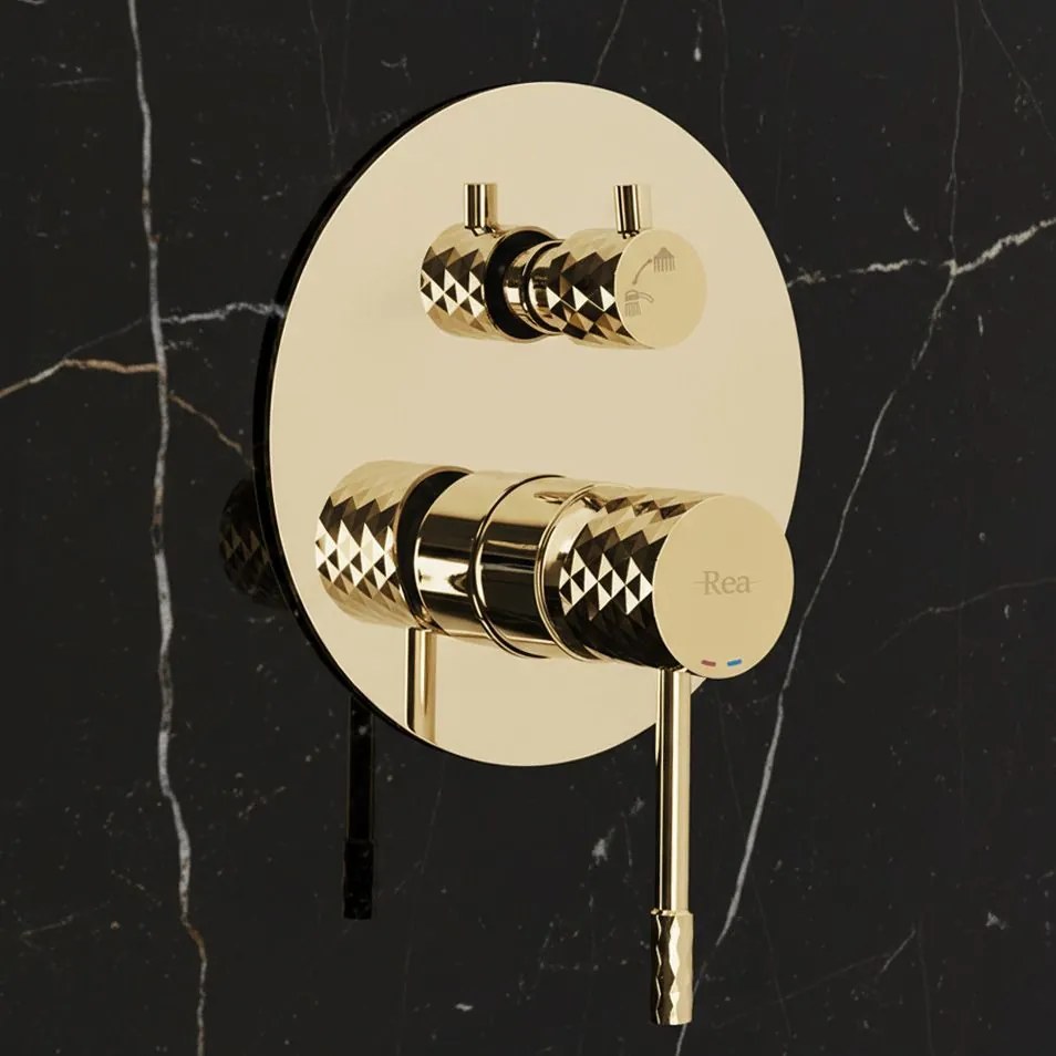 Rea Lungo Diamond, podomietkový sprchový set s dažďovou hlavovou a ručnou sprchou, zlatá lesklá, REA-P6964