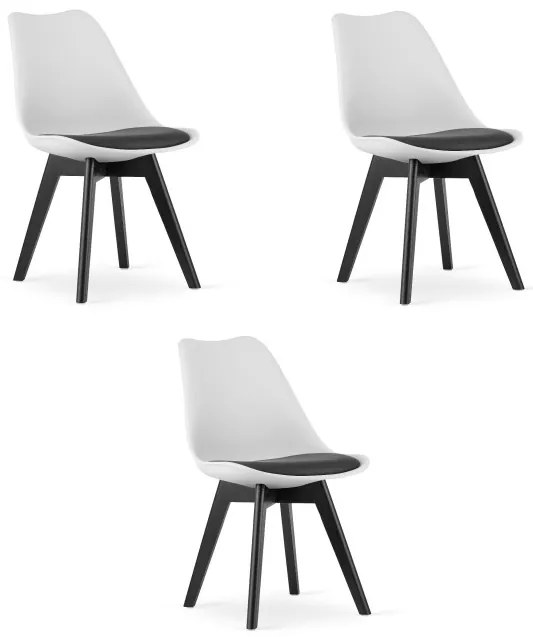 Set troch jedálenských stoličiek MARK biely / čierny - čierne nohy (3 ks)
