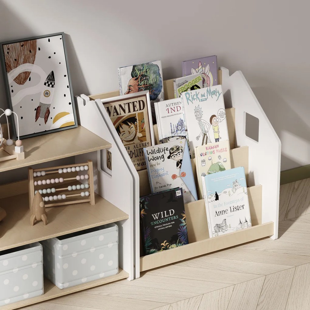 Obojstranná knihovnička na kolieskach – biela