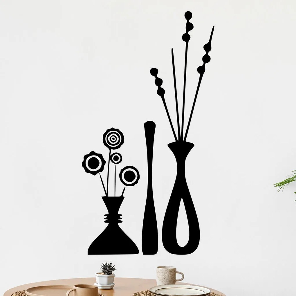 Veselá Stena Samolepka Kvety vo váze Farba: oranžová, Veľkosť: 80 x 43 cm