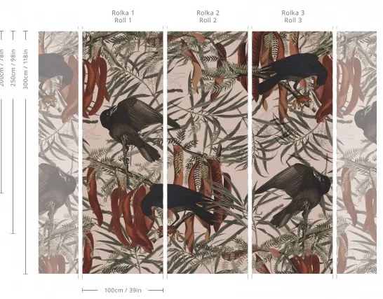 WALLCOLORS Crows Pink Wallpaper - tapeta POVRCH: Prowall Canvas