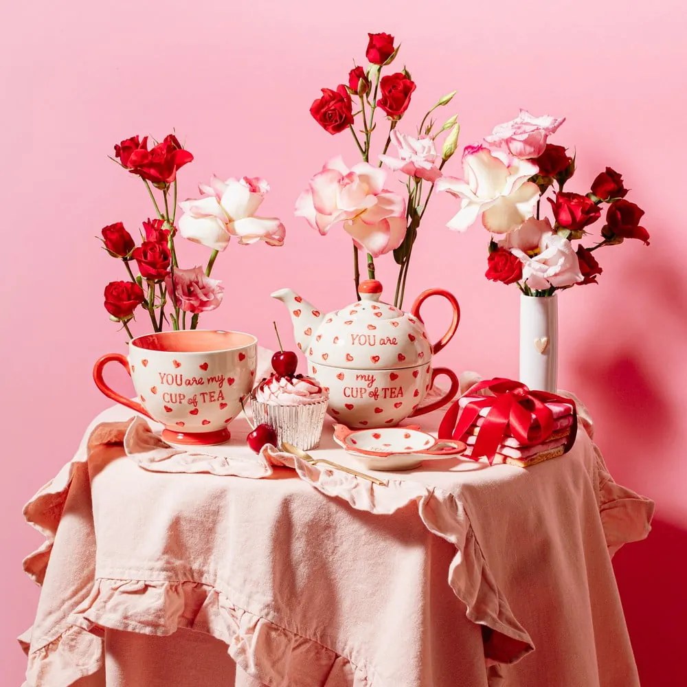 Červeno-biela keramická čajová súprava You are My Cup of Tea – Sass &amp; Belle