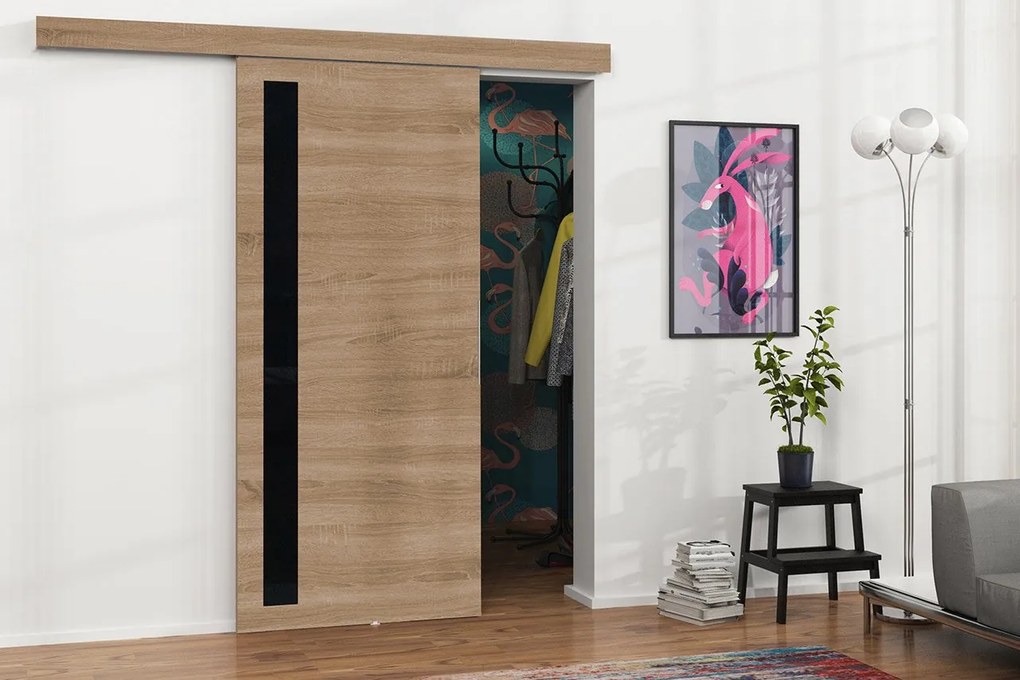 Posuvné dvere Mereno V 90, Farba:: Biela / Grafit + čierny lacobel