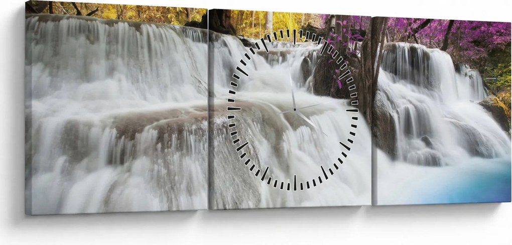 Obraz Erawan vodopádu v lese (s hodinami) (90x30 cm)