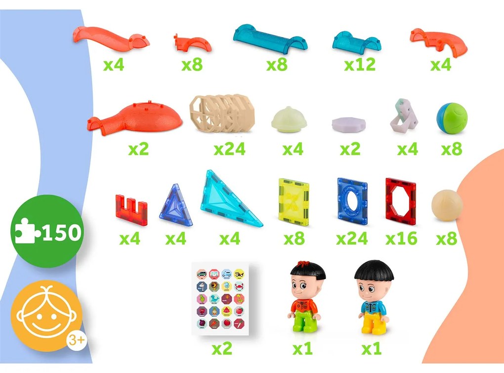 Svietiace vzdelávacie magnetické stavebnice 150 ks RK-782 Ricokids