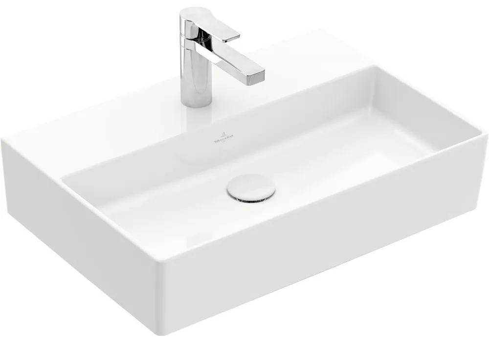 VILLEROY &amp; BOCH Memento 2.0 závesné umývadlo s otvorom, bez prepadu, 600 x 420 mm, biela alpská, s povrchom CeramicPlus, 4A2261R1