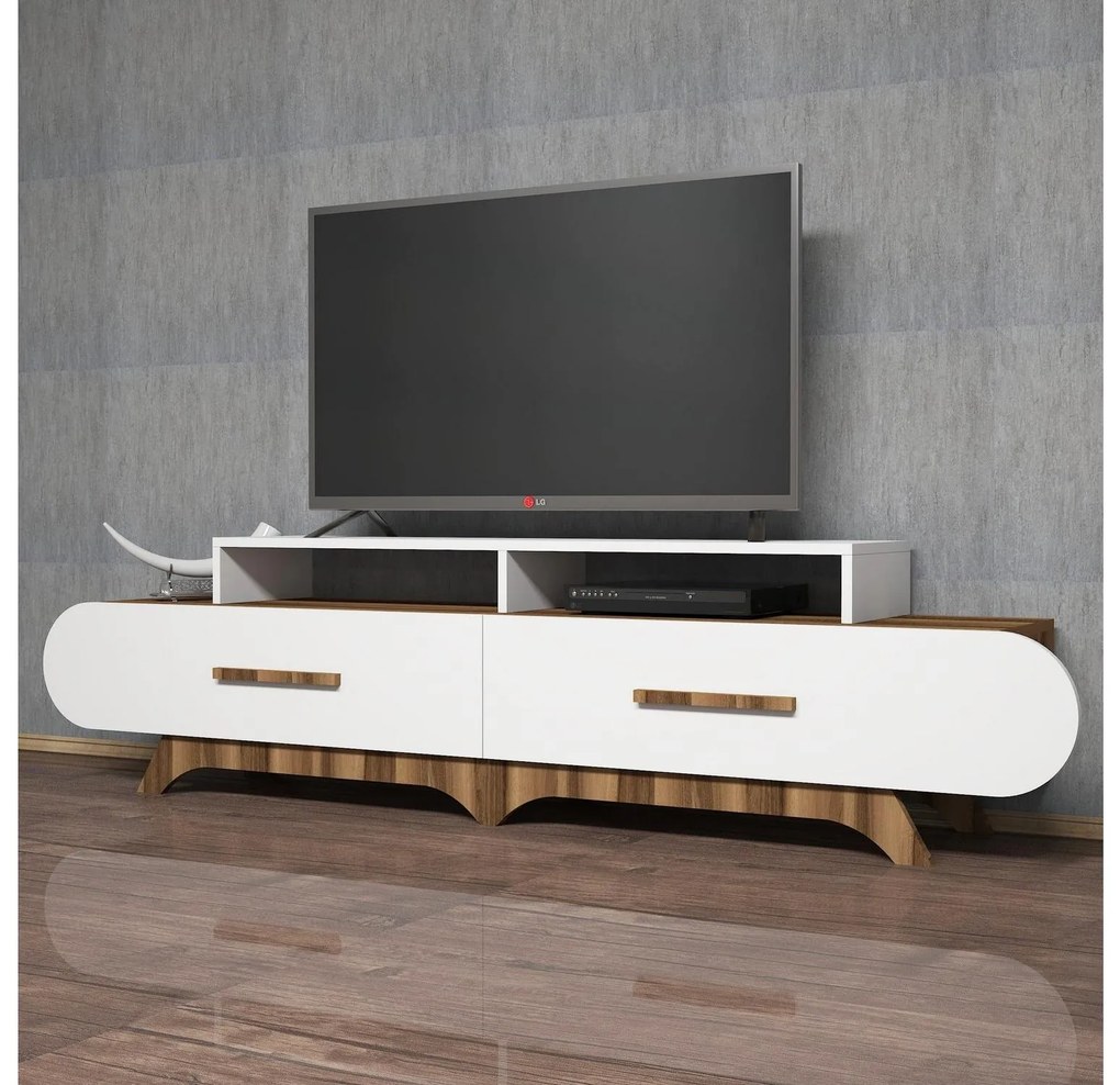 TV stolík/skrinka Florian (orech + biela). Akcia -20%. Vlastná spoľahlivá doprava až k Vám domov. 1088857